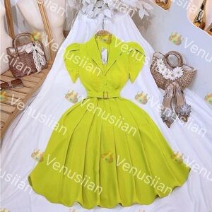 Green Midi Dress Vintage style Fashion women's Dress summer outfit